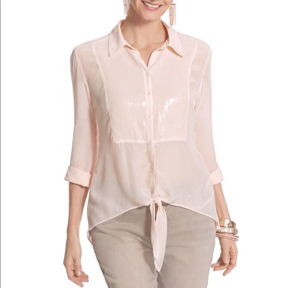 Chico's Tops - Chico’s shirt - sequin front tie up pink